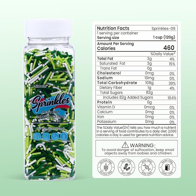 Edible St Patrick's Day Sprinkles, White and Green Sprinkles, Green Jimmies, White Jimmies for Baking, Cakes, Cupcakes, Cookies, Ice Creams(4.2oz/120g)