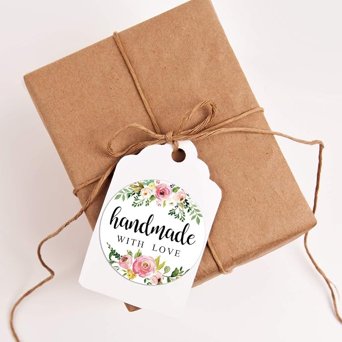1.4 Inch Floral Handmade Stickers, 500 Round Adhesive Label Stickers, Perfect for Baking, Craft Projects, Gift Package Decoration