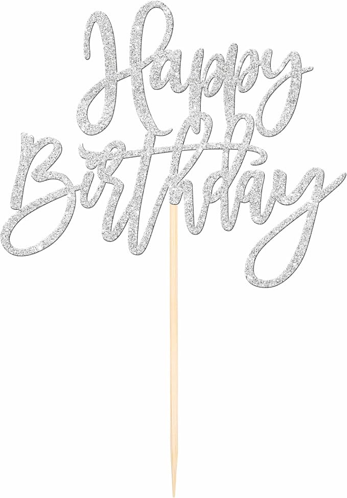ZHUOWEISM 1 PCS Happy Birthday Cake Topper Glitter Happy Birthday Cake Pick for Celebrating Happy Birthday Anniversary Theme Party Cake Decorations Supplies Silver