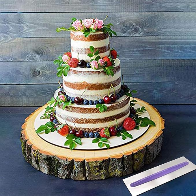 Stainless Steel Cake Scraper Metal Icing Smoother Polisher Cake Decorating Comb Cake Pastry Cutter for Cake Decorating with a Purple Handle 9 Inches