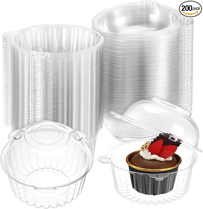 200 Pack Individual Cupcake Containers, Clear Plastic Cupcake Holder with Lid Single Cupcake Carrier Stackable Muffin Container for Party