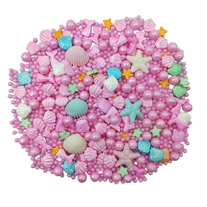 Homankit Mermaid Sprinkle Sweets Sprinkles for Baking Dessert Cupcake Cake Topper Starfish Shell Pearl Mermaid Candy Mix 3.53 Ounces