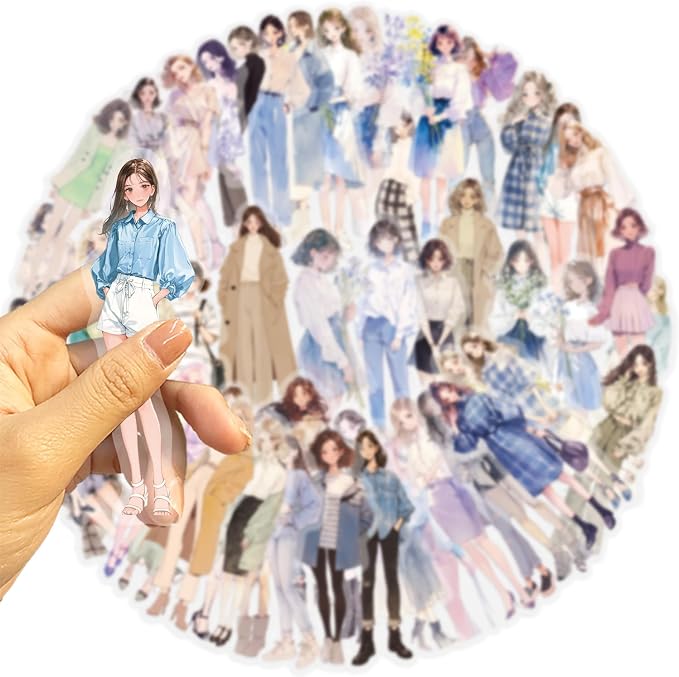 Fashion Girl Stickers for Girls and Woman, 50PCS PET Transparent Waterproof Stickers Pack for Water Bottles,Laptop,Scrapbook, Trend Themed Party Decorations