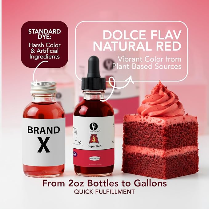 Dolce Flav Natural Super Red Food Coloring – Water-Soluble, Plant-Based, Vibrant Red Color for Baking, Drinks, Frosting, Jams & More – Easy Mix, Concentrated Formula (0.5–2% Use Rate)