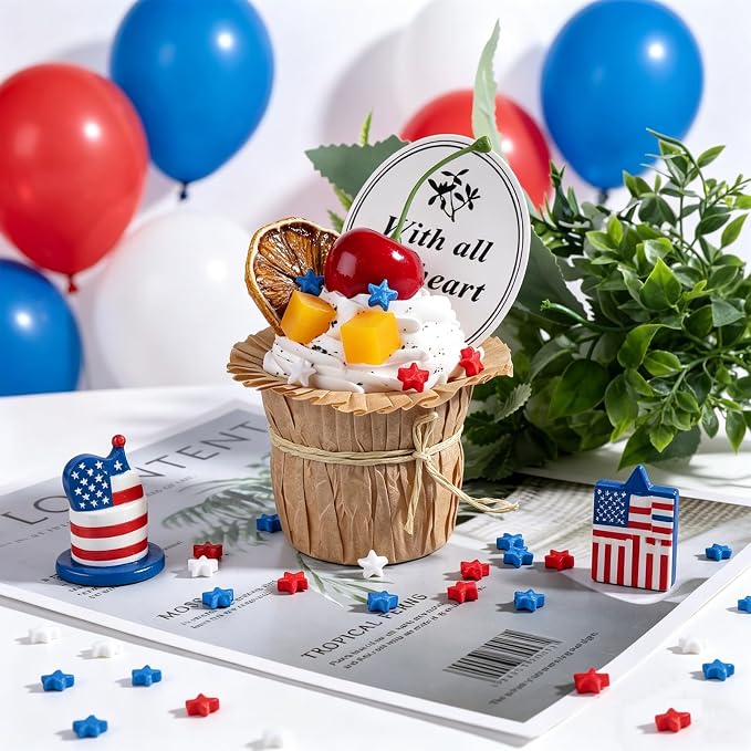 Red White and Blue Sprinkles, 11.3oz/320g Edible Patriotic Sprinkles Mixed Star Nonpareils Jimmies Sanding Sugar, 4th of July Sprinkles 4 Jars Set for Baking Cakes Cupcakes Cookies Ice Cream