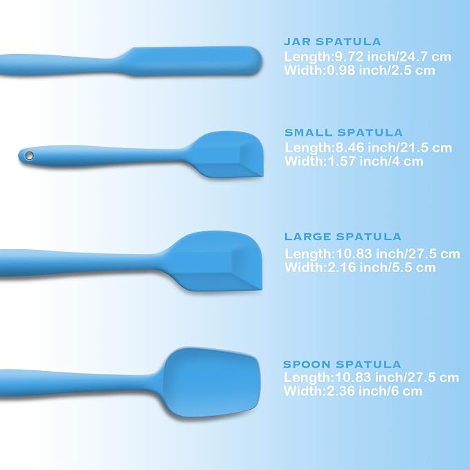 4 Piece Silicone Spatula Set, Flexible Heat Resistant Non-scratch Baking Cooking Rubber Spatulas with Stainless Steel Core, Blue