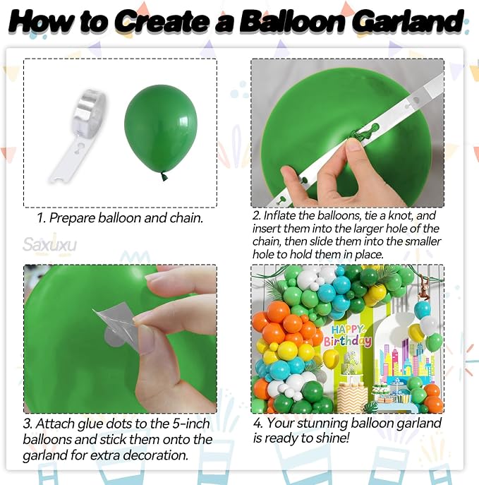 Colorful Balloon Arch Kit, Green White Orange Balloons Garland Arch Kit, Matte Teal Yellow White Light Green Balloons For Birthday Baby Shower Zoo Theme Party Wedding Bachelorette Decorations