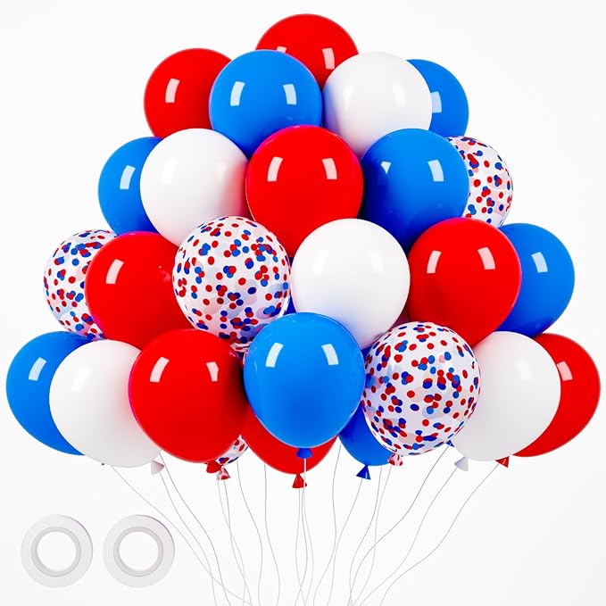 Voircoloria 105pcs Red White Blue Balloons 12inch Party Latex Balloons for 4th of July Independence Day Graduation Anniversary Party Decorations