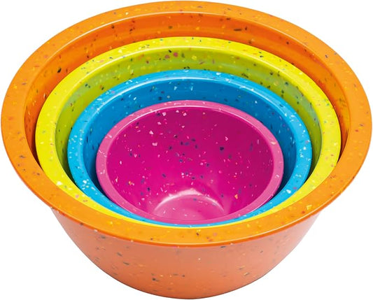 bzyoo Confetti Nesting Mixing Bowls Set - 4-Piece Colorful Kitchen Bowls (18oz, 1.25QT, 2.5QT, 4QT) - BPA-Free, Dishwasher Safe, Space-Saving Design Vibrant Color