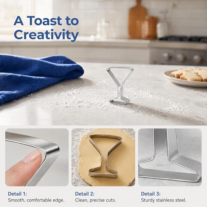 Wine Glass Cookie Cutter Stainless Steel Champagne Glass Shape Cutter for Cookies Fondant Biscuit Baking Cute Unique Weird Design for Wedding Engagement Birthday Party Decorations