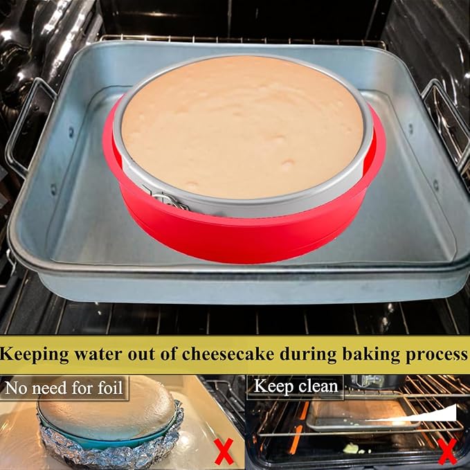 Springform Pan Protector for 9 inch, 9.5 inch Round Springform Pan Silicone Cheesecake Water Bath Sleeve Waterproof Cheesecake Baking Accessories