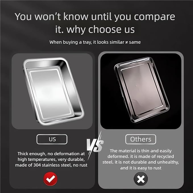 23.5"x15.5" 304 Stainless Steel Baking Pan & Crisping Tray Set | 2-Pack, Heavy Duty, Uncoated Non-Toxic, Commercial Grade, Deep Solid Pan & Perforated Tray, For Roasting Thawing Draining