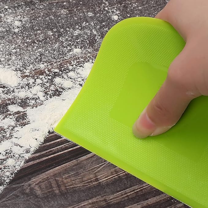 Suanyok Dough Scraper Bowl Scraper Bread Cream Cake Pizza Cutter Bench Scraper- Flexible Plastic Multi-Function Kitchen tools, 2 Piece White-Green
