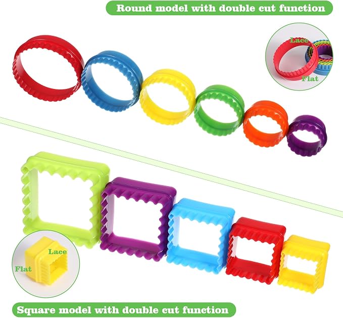 11Pcs Plastic Cookie Cutter Set, Multi-size Biscuit Cutters for Sandwich Cake Fondant Fruit Vegetable Baking DIY (Square and Round)