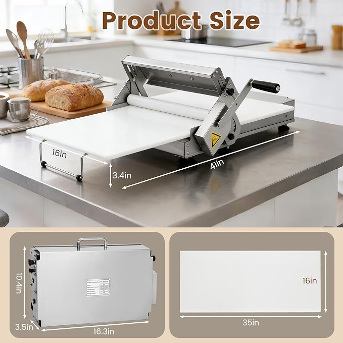 Folding Dough Sheeter 40.9"x15.5" for Bread and Pastries (2 Rolling Boards) | Manual Stainless Steel Dough Machine, Adjustable Thickness, Portable Manual Sheeter Machine