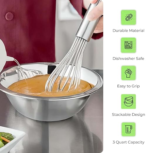 OCS Parts 4-Pack 0.75 Quart Mixing Bowls | 7-Inch Stainless Steel | Professional Grade Flat Base Mixing Bowls for Home and Commercial Kitchens | Dishwasher Safe