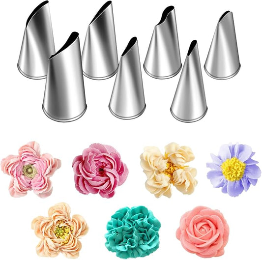 Suuker Fondant Rose Piping Tips Set, 7 Pieces | Stainless Steel, Silver, Cake Decorating, Baking Supplies