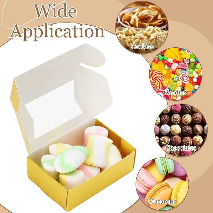 Yexiya 60 Pcs Homemade Soap Boxes 3.55 x 2.4 x 1.2 Inch Kraft Soap Box with Window Mini Gift Packaging Supplies for Homemade Bakery Candy Cookies Party Favor(Gold)