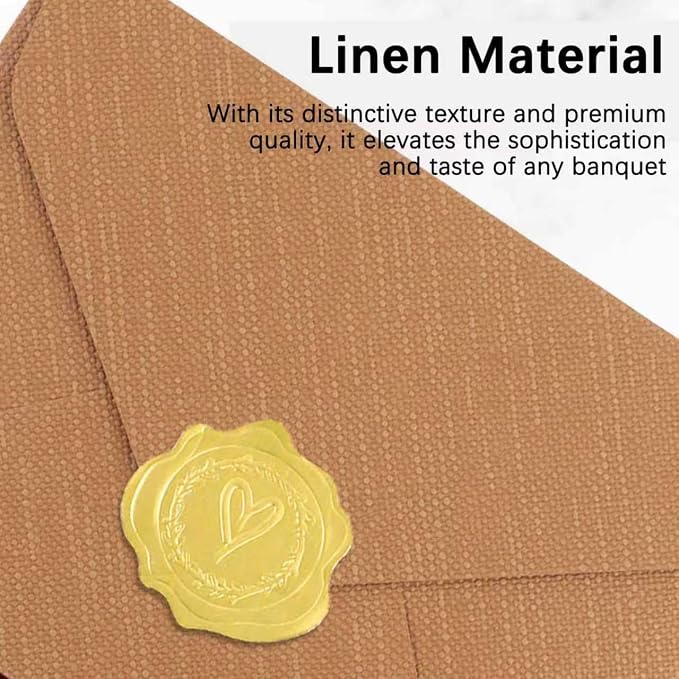 20 Pack 4x6 Brown Linen Envelopes with Gold Wax Seals - Handmade Look A6 Vintage Envelopes & Self-Adhesive Seal Stickers for Greeting Cards, love letter, Wedding, Party Invitation