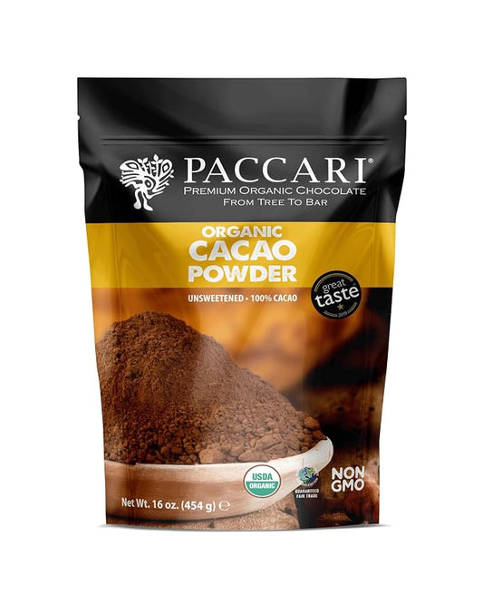 Paccari Cocoa Powder | Organic Cacao Powder Unsweetened | 100% Natural, Gluten Free, Organic, Non-GMO | Fair Trade Cacao Amargo en Polvo | (16 Oz)