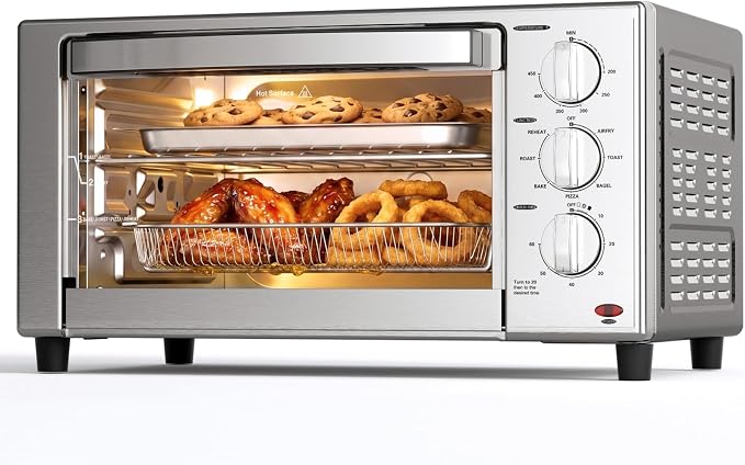 Electactic 2-in-1 Air Fryer Toaster Oven, 1500W Convection Countertop Oven with 7 Cooking Functions, Mechanical Knob Control, 200-450°F Temperature Range, 4 Accessories Included for Toast, Pizza