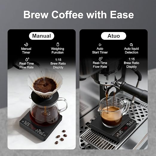 Mini Coffee Scale with Timer,Rechargeable Espresso Scale with Auto Timing, Ratio Flow Rate Display,2kg/0.1g High Precision,for Espresso & Pour-Over Coffee,Aluminum Body,Digital Kitchen Scale,Black