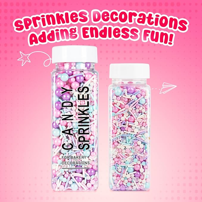 Sprinkles for Cake Decorating, 5.3Oz Pink Purple Blue and White Pearl Confetti Jimmies Mix Pastel Sprinkles for Cake Ice Cream Cupcakes Baking Topping