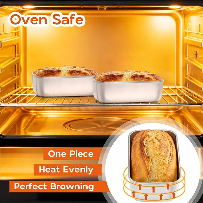Onader 3 Pcs Mini Stainless Steel Bread Baking Pan, Mini Loaf Pan Set, Small Banana Bread Tins, 6¼ x 3⅝ Inch Meatloaf Pan, Non Toxic, Oven & Dishwasher Safe