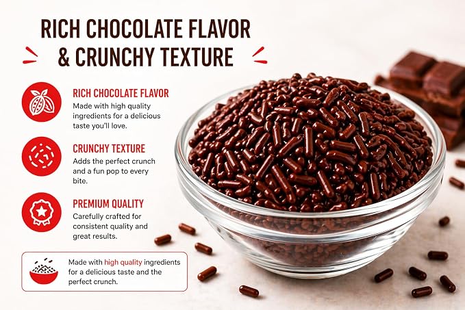 Bakerpan Chocolate Sprinkles for Ice Cream - 8.6 oz Chocolate Jimmies Sprinkles for Cake Decorating, Donuts, Cupcakes & Brownies | Kosher, Gluten-Free, Made in USA