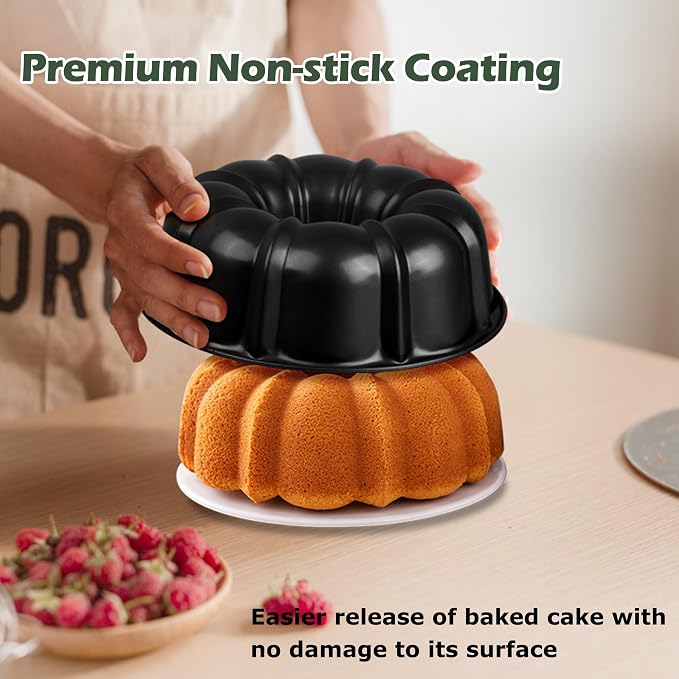 E-far 10 Inch Non-stick Cake Pan, Heavy Duty Carbon Steel Tube Fluted Round Baking Pan,Buntz Pound Cake Pan Mold,Tube Bakeware, Easy Release & Easy to Clean, 10 Cup, Black