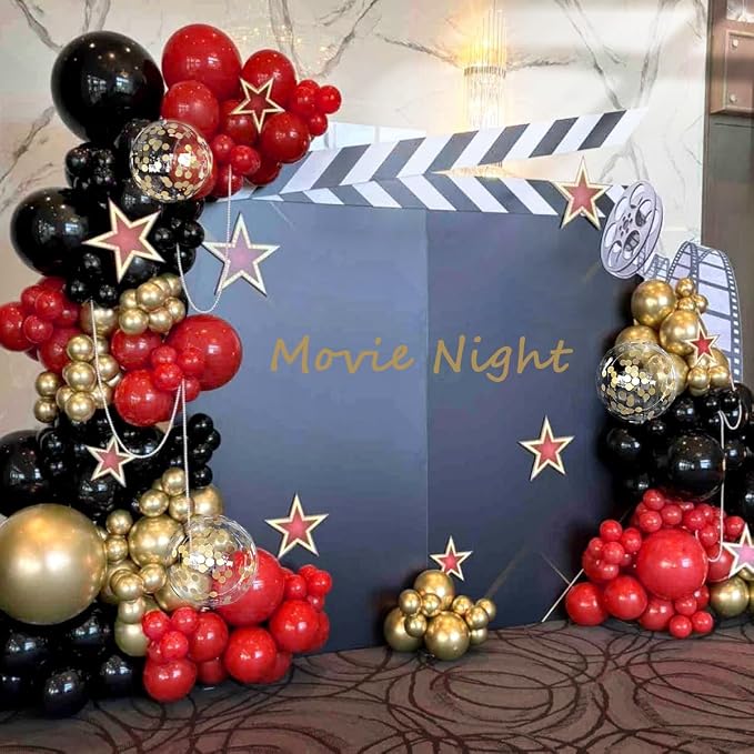 MEBAY Red Black Gold Balloons Arch Kit with Gold Confetti, 166Pcs Red Gold Black Balloons Garland for Birthday Wedding Anniversary Movie Casino Night Hollywood New Years Festival Decorations