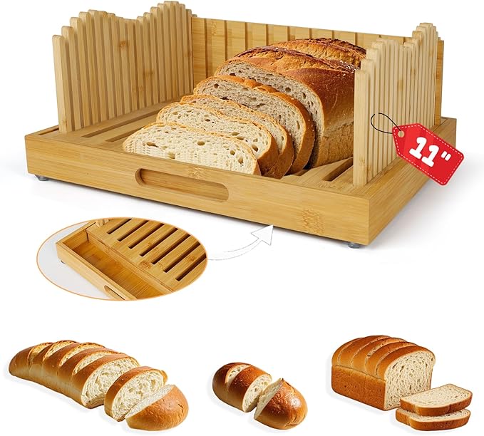 Bread Slicer for Sourdough Rounds, 11″ Adjustable,Large Wide Capacity, The ideal gift for baking experts(Natural color)