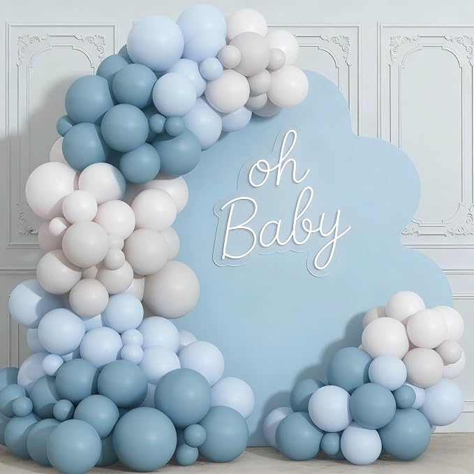 Dusty Blue Sand White Balloon Garland Arch Kit Light Blue White Balloons for Wedding Baby Shower Gender Reveal Birthday Party Decorations