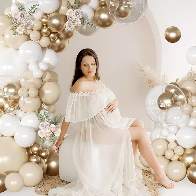 White and Gold Balloon Arch Kit, Metallic Gold and Sand White Balloon Garland Kit for Wedding Birthday Baby Shower Gender Reveal Bridal Decorations