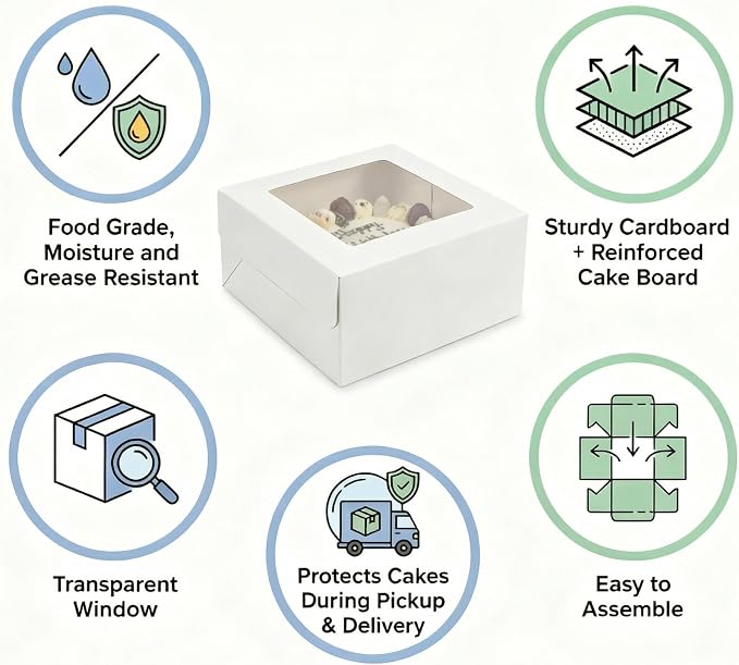 3 Pack 10x10x8 Inch White Cake Boxes with Window and Lids – Disposable Bakery Boxes for Cakes, Donuts, Pies, Cookies – Birthday, Wedding, Party Supplies