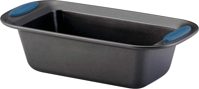 Rachael Ray Yum-o! Bakeware Oven Lovin' Nonstick Loaf Pan, 9-Inch by 5-Inch Steel Pan, Gray with Marine Blue Handles (Pack of 6)