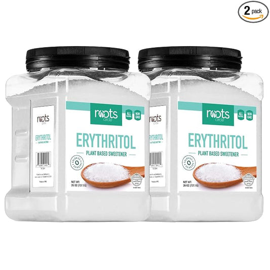 Roots Circle Premium Erythritol Sweetener - Zero Calorie Plant-Based Sugar Alternative for Baking & Sweetening - All-Natural, Keto Friendly, OU Kosher, Non-GMO, Gluten-Free (26 ounces (Pack of 2))