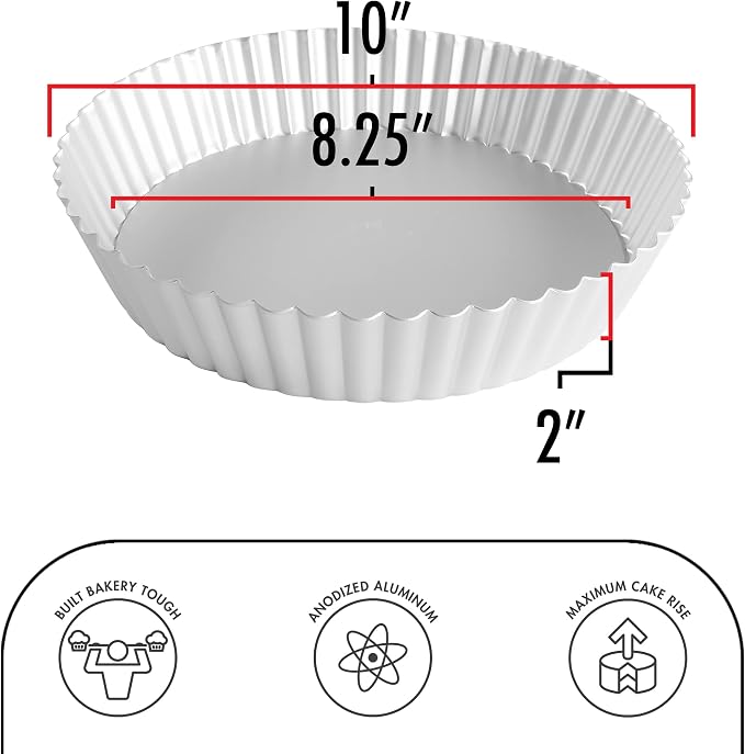 Fat Daddio's PFT-102 Round Fluted Tart Pan, 10 x 2 Inch