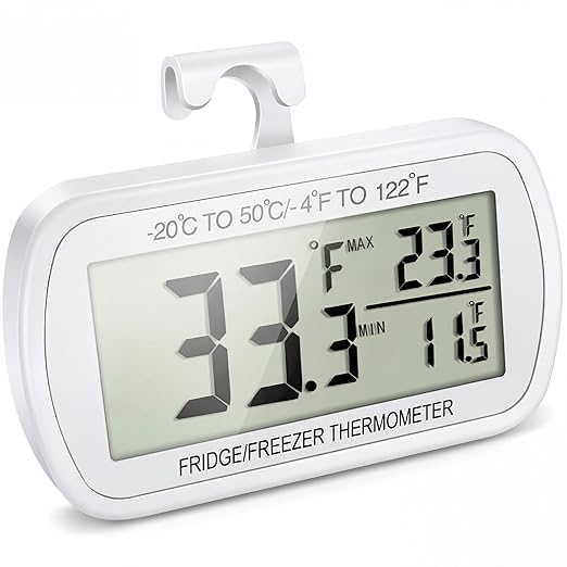 Waterproof Refrigerator Fridge Thermometer, Digital Freezer Room Thermometer, Max/Min Record Function Large LCD Screen and Magnetic Back for Kitchen, Home, Restaurants (1 Pack)