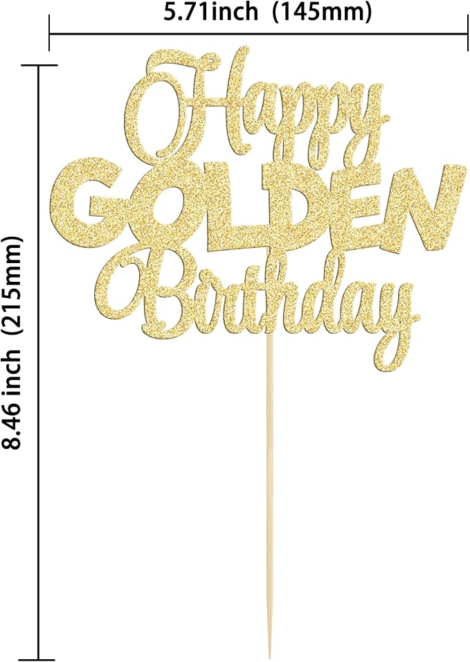 Gyufise 1Pc Happy Golden Birthday Cake Topper 1/10/15/18/21/25/30/40/100th Birthday Cake Topper 50/60/70/80/90th Decorations Golden Party Decorations