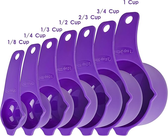 Purple Measuring Cups and Spoons Set 15, Plastic Mesuring Cups and Spoons, 7 Plastic Measuring Cups and 7 Measuring Spoons with leveler, Cute Measure Cups for Baking & Kitchen