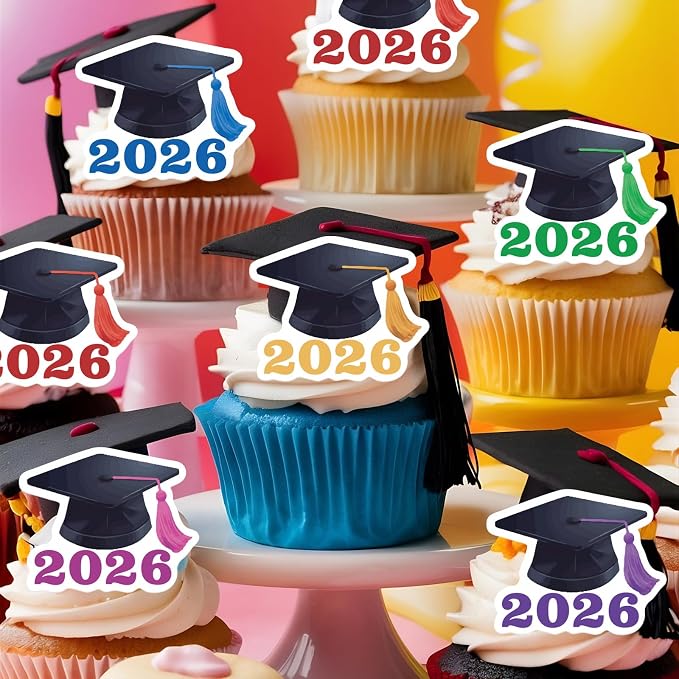 42PCS Edible Graduation Cap Cupcake Toppers Wafer Paper Class of 2026 Cake Decorations Edible Grad Cap Cupcake Picks for 2026 Graduation Theme Party Cake Decor Supplies (multi)