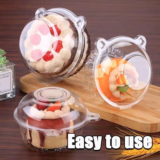 100pcs 3.86x3.86x3.15in Clear Clamshell Containers - BPA-Free Plastic Cupcake Boxes for Mini Bundt Cakes, Cake Slices & Desserts (Dome Lids, Bulk Pack) for Home & Events