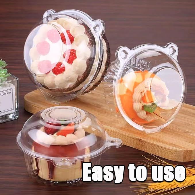50pcs 3.86x3.86x3.15in Clear Clamshell Containers - BPA-Free Plastic Cupcake Boxes for Mini Bundt Cakes, Cake Slices & Desserts (Dome Lids, Bulk Pack) for Home & Events