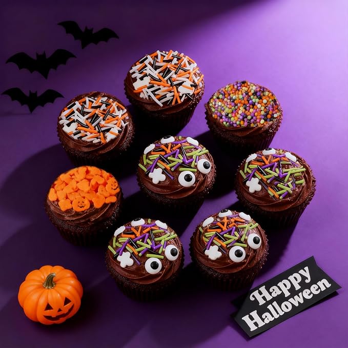 Halloween Sprinkles - Sprinkles for Cake Decorating, Candy Eyeballs, 4 Pack Edible Sprinkle Mix, Perfect for Baking, Cookies, Cupcake Topper, 320g/11.3oz