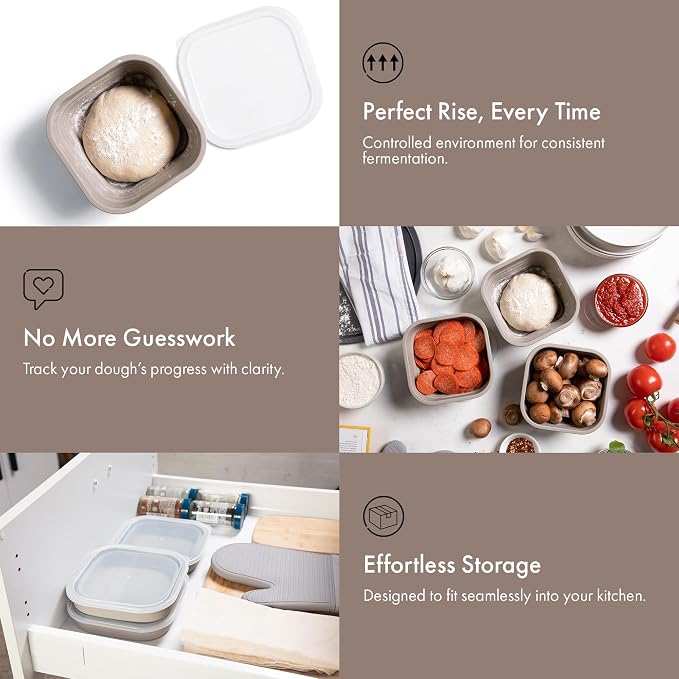 Pizza Dough Proofing Box Set of 3, Collapsible Dough Bowl Containers with Airtight Lids, Bread Proofing Box for Sourdough and Artisan Loaves, Stackable Bread Proofer for Home Bakers