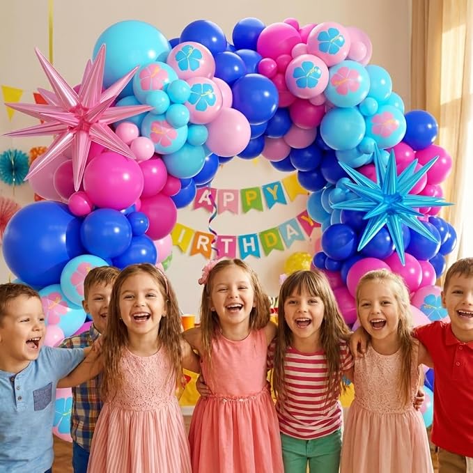 Royal Blue and Pink Balloons Garland Arch Kit - 5 10 12 18 inch Different Size Blue Pink Hibiscus Latex Balloons for Summer Tropical Hawaii Cartoon Birthday Baby Shower Party Decorations