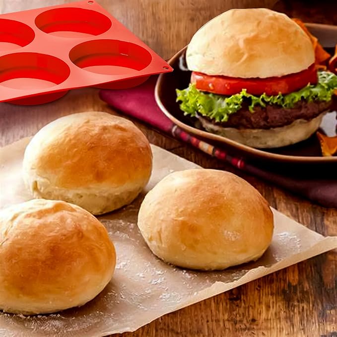 Hamburger Bun Molds 2 Pack Silicone Baking Pans, 4 Inch Muffin Top Pan Egg Sandwish Mold Small Layer Cake Molds Round Disc Pan for Mini Cake, Jumbo Muffin Top, Bun, Custard, Tart, Resin Coaster