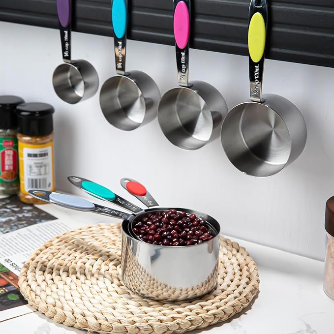 Magnetic Measuring Cups and Spoons Set, 12 Piece Stainless Steel Measuring Cups and Spoons Set, Nesting Kitchen Gadgets with Removable Clasp for Cooking & Baking (Colorful)