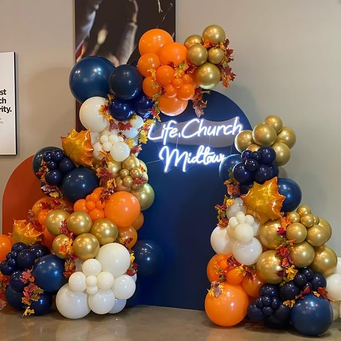 Blue and Orange Balloon Arch Kit 154pcs Orange Navy Blue White Gold and Confetti Balloons for Wedding Baby Shower Cartoon Theme Birthday Party Decorations